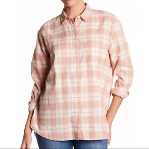 Madewell Peach Plaid Button-Down Shirt – Size Large